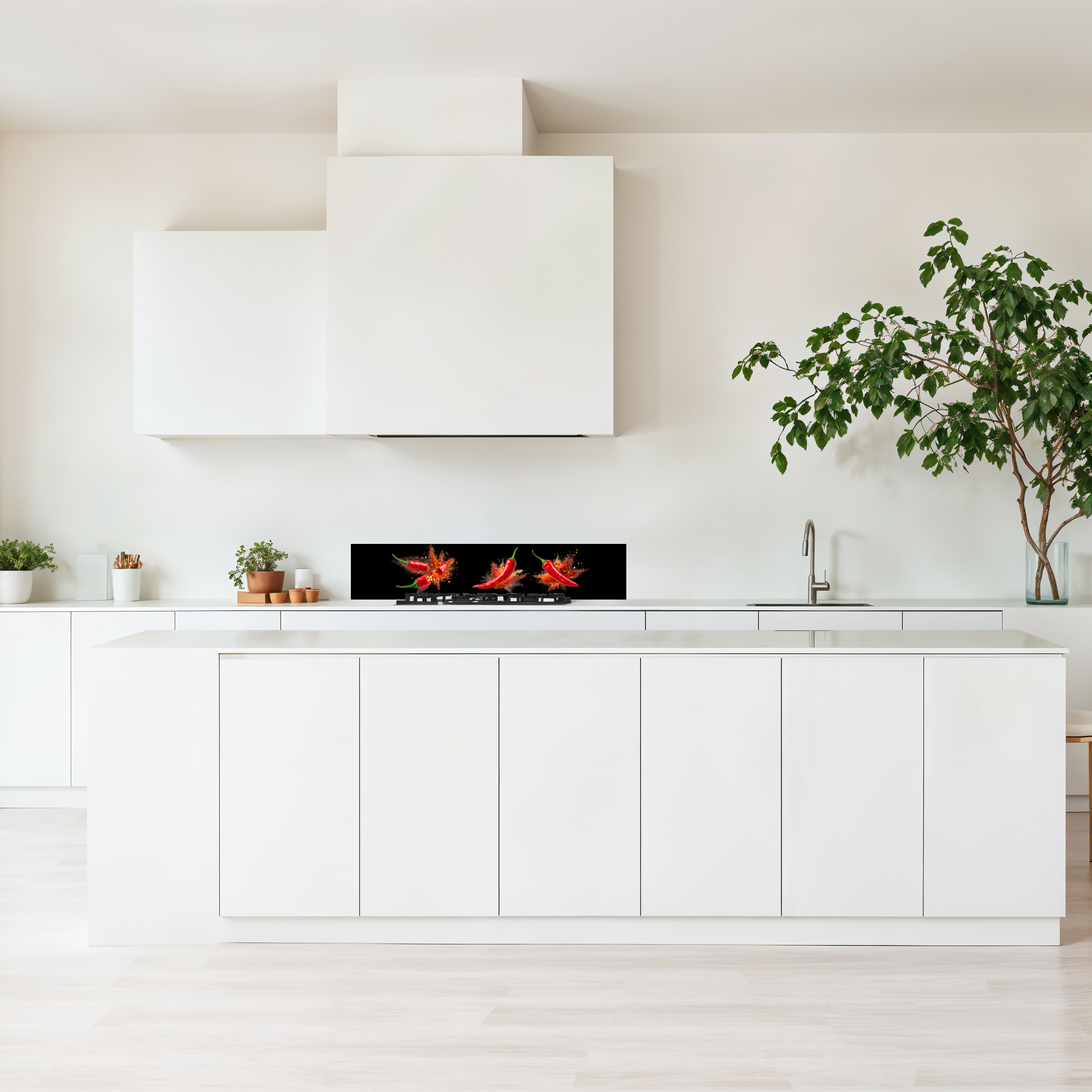 Crédence cuisine imprimée sur dibond fond noir et dessin de piments