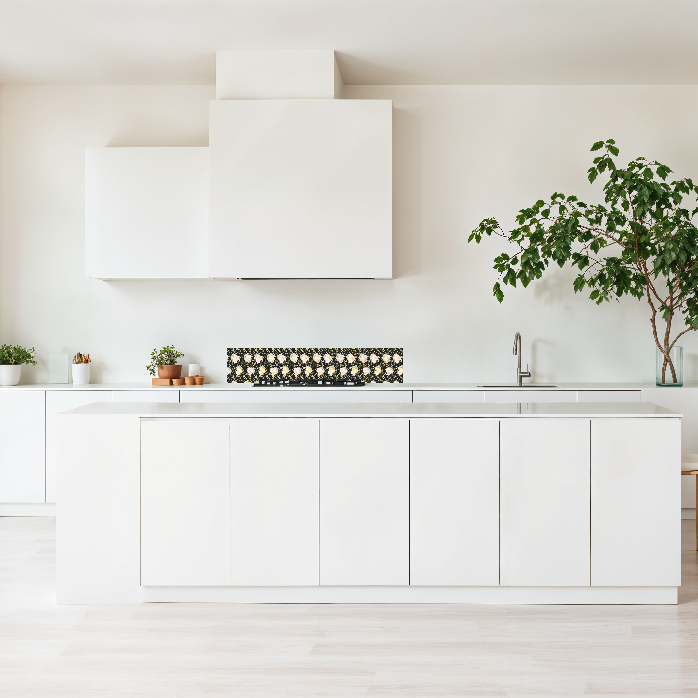 Crédence cuisine imprimée sur dibond fleurs sur fond noir