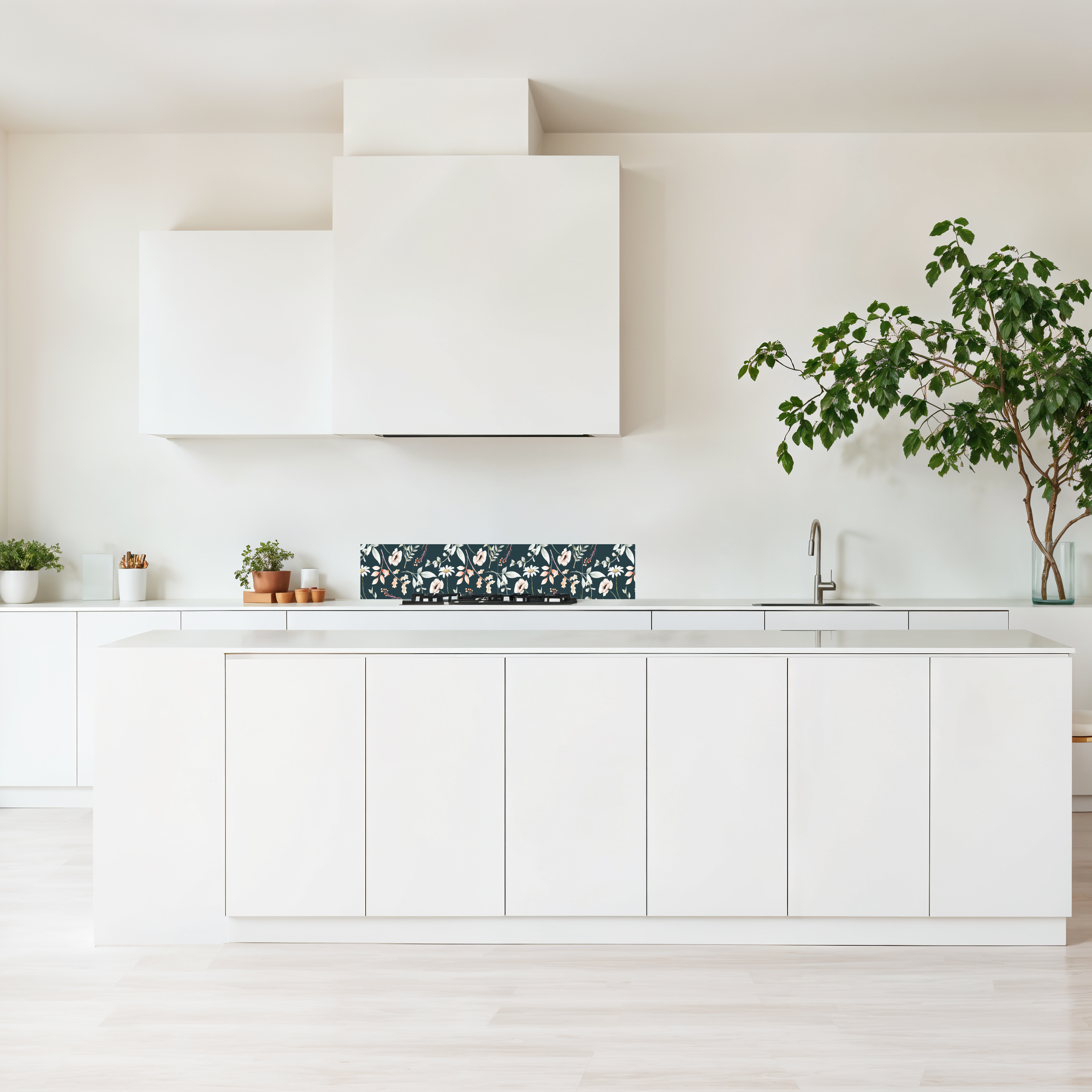 Crédence cuisine imprimée sur dibond fleurs sur fond noir