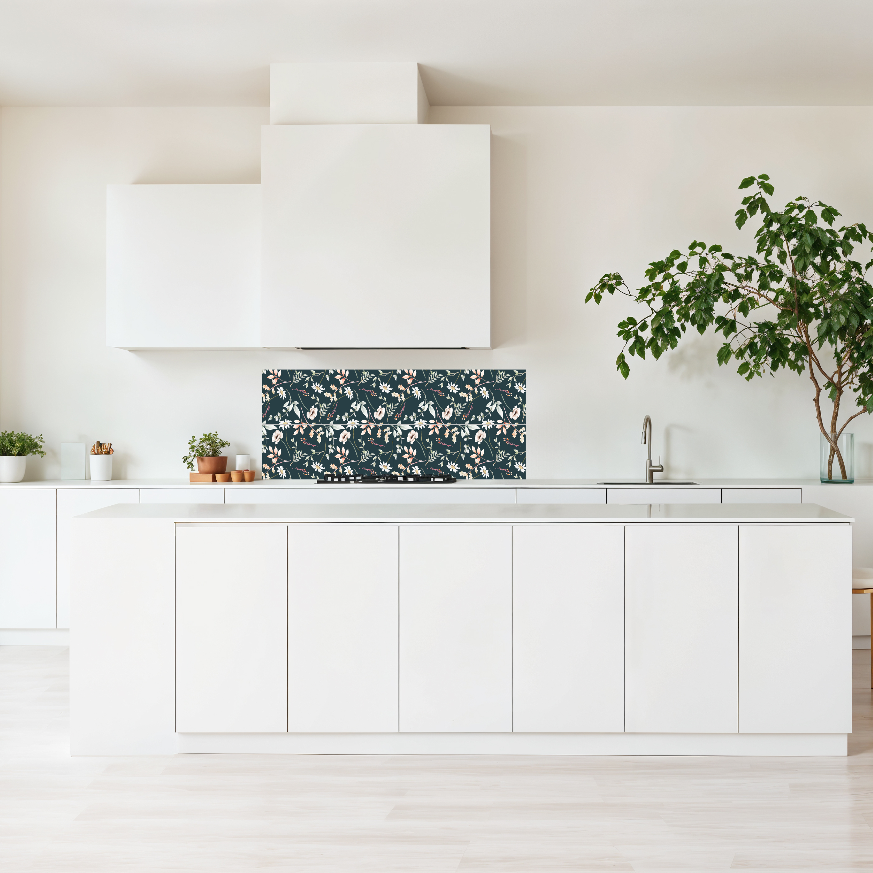 Crédence cuisine imprimée sur dibond fleurs sur fond vert