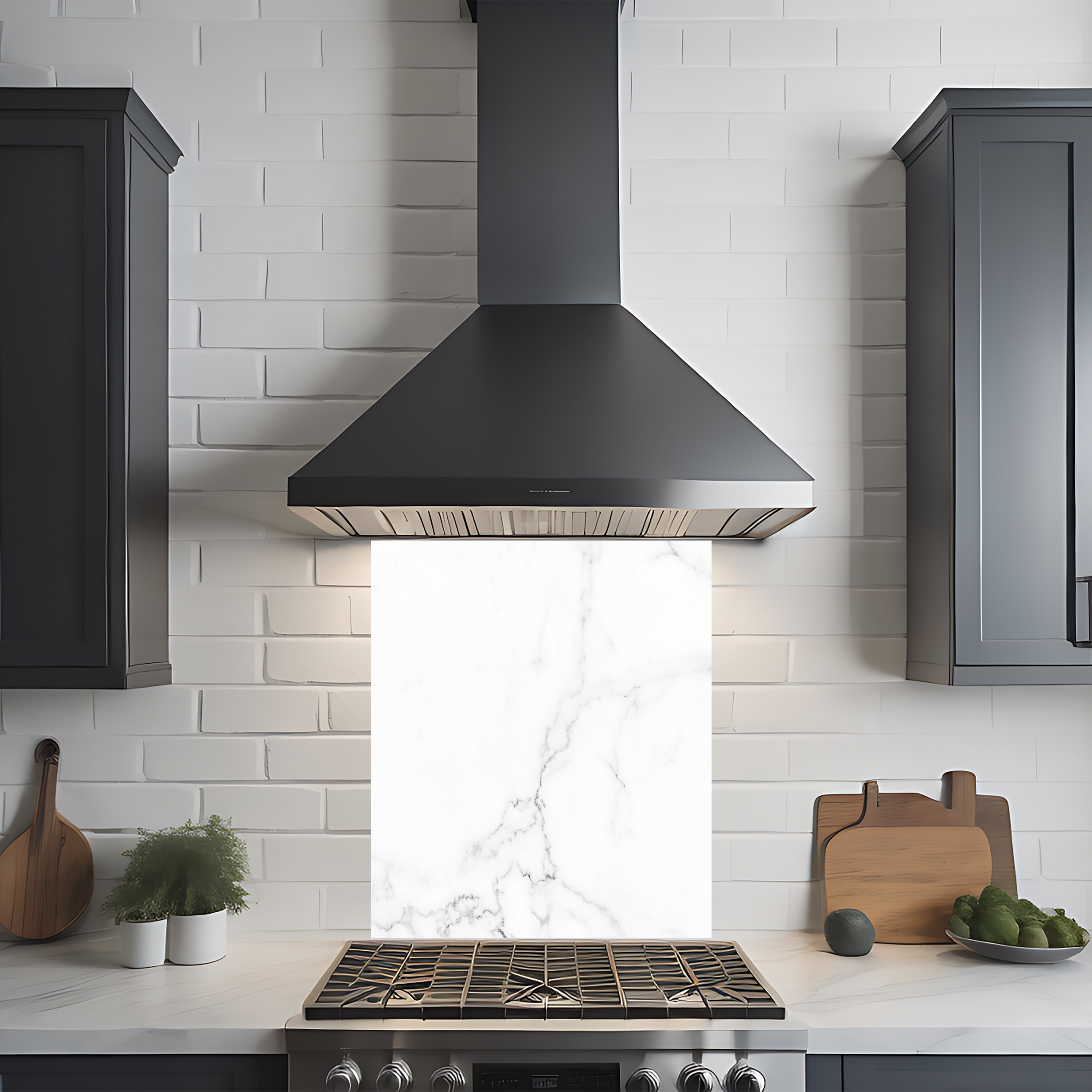 Crédence cuisine imprimée sur dibond effet marbre blanc