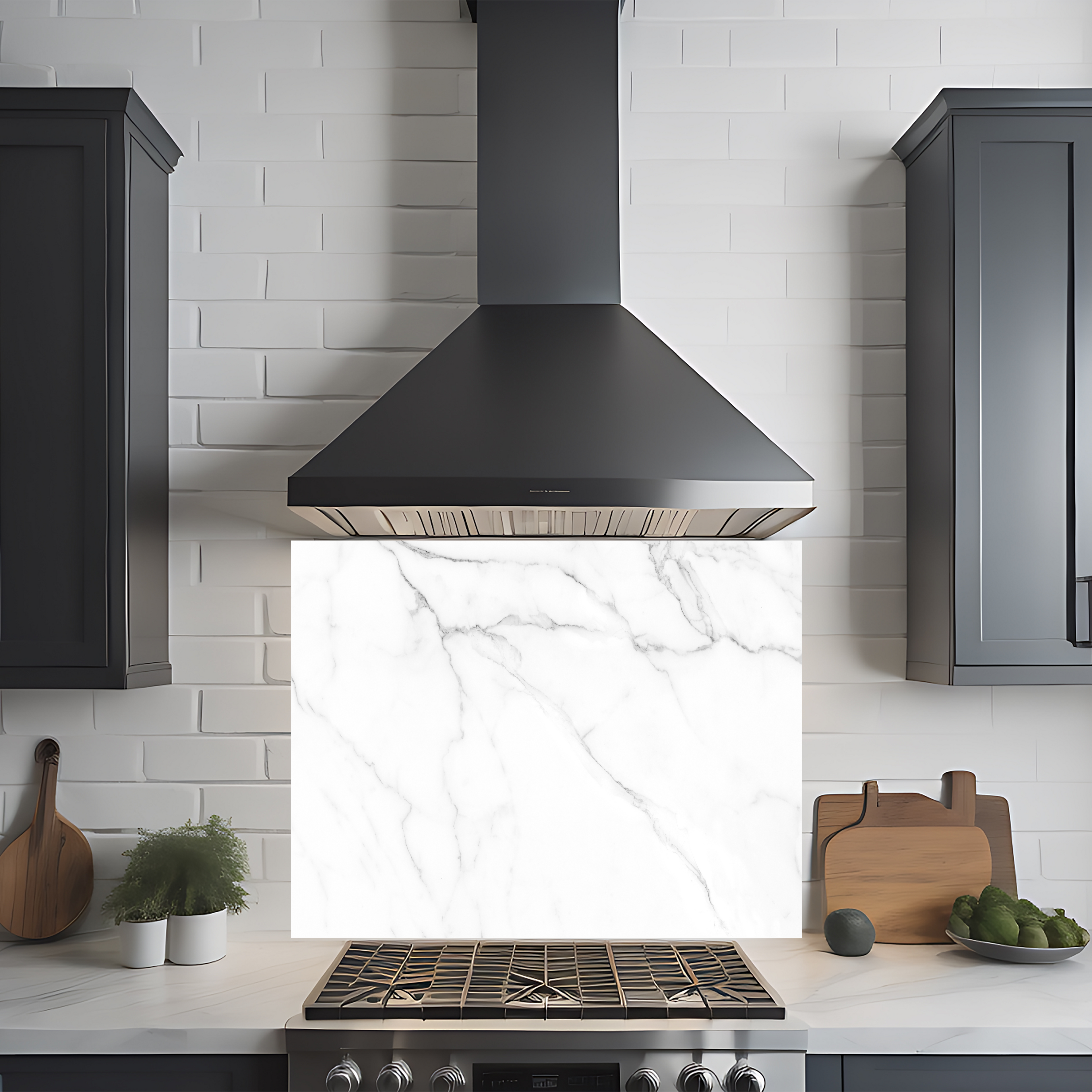 Crédence cuisine imprimée sur dibond effet marbre blanc