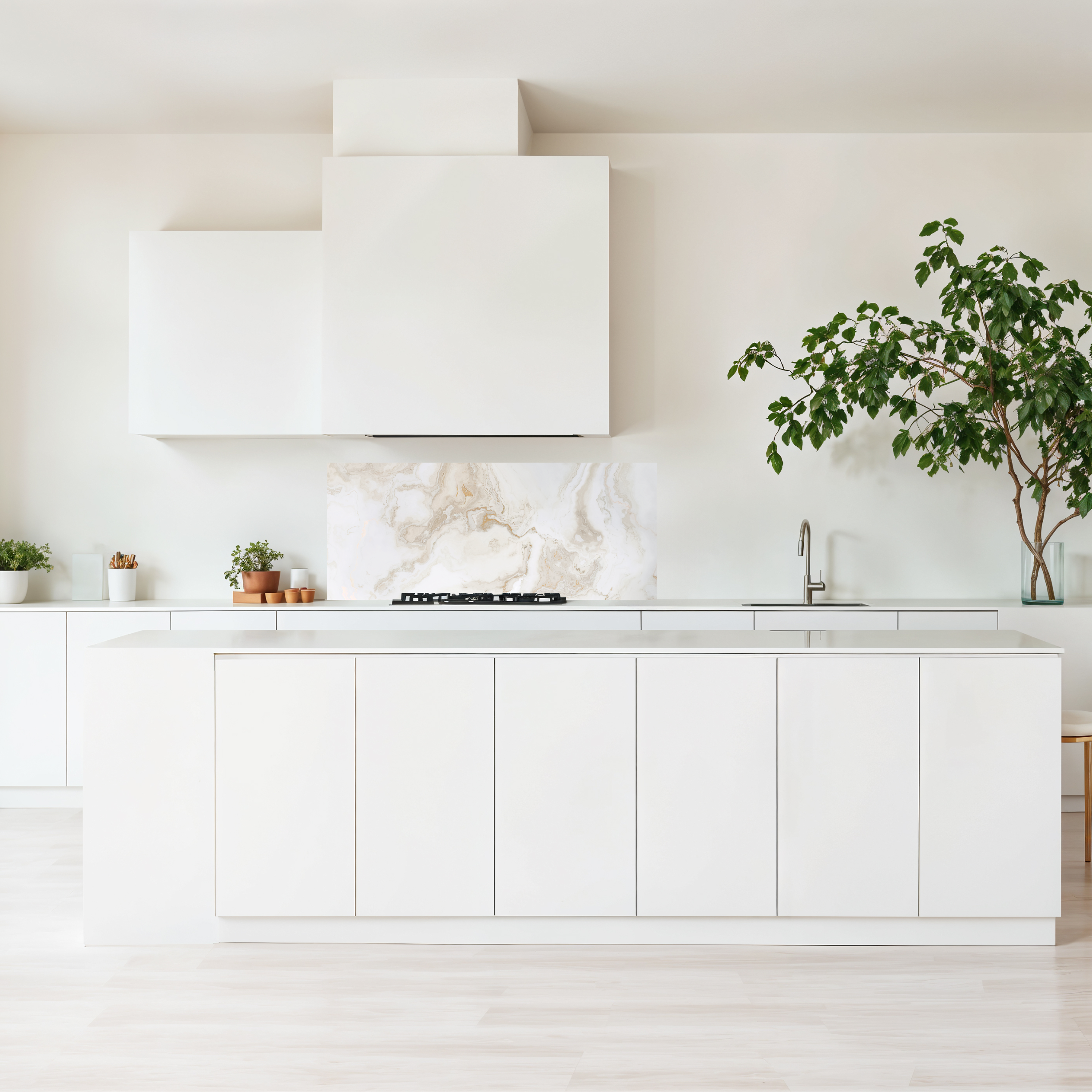 Crédence cuisine imprimée sur dibond effet marbre beige et blanc