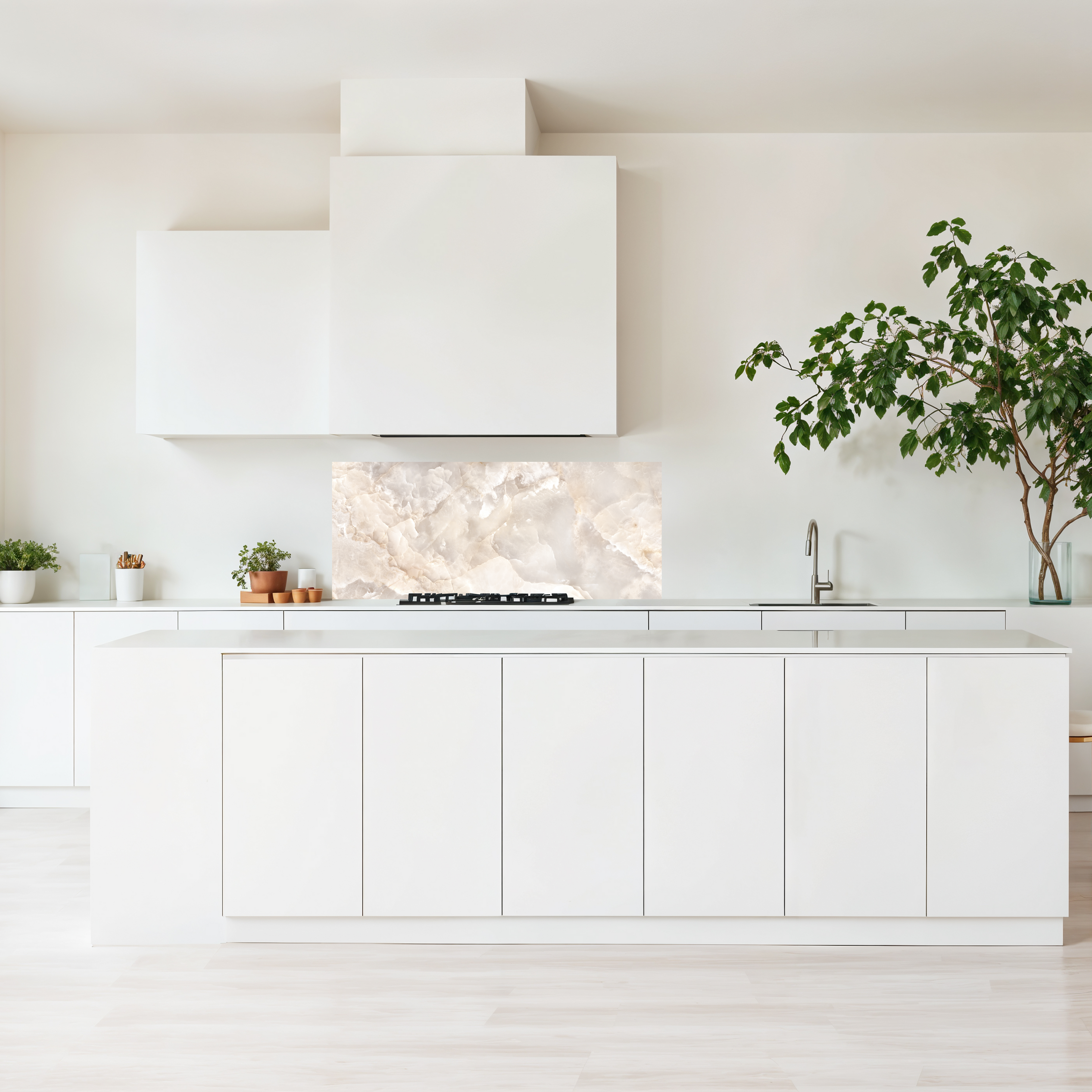 Crédence cuisine imprimée sur dibond effet marbre beige