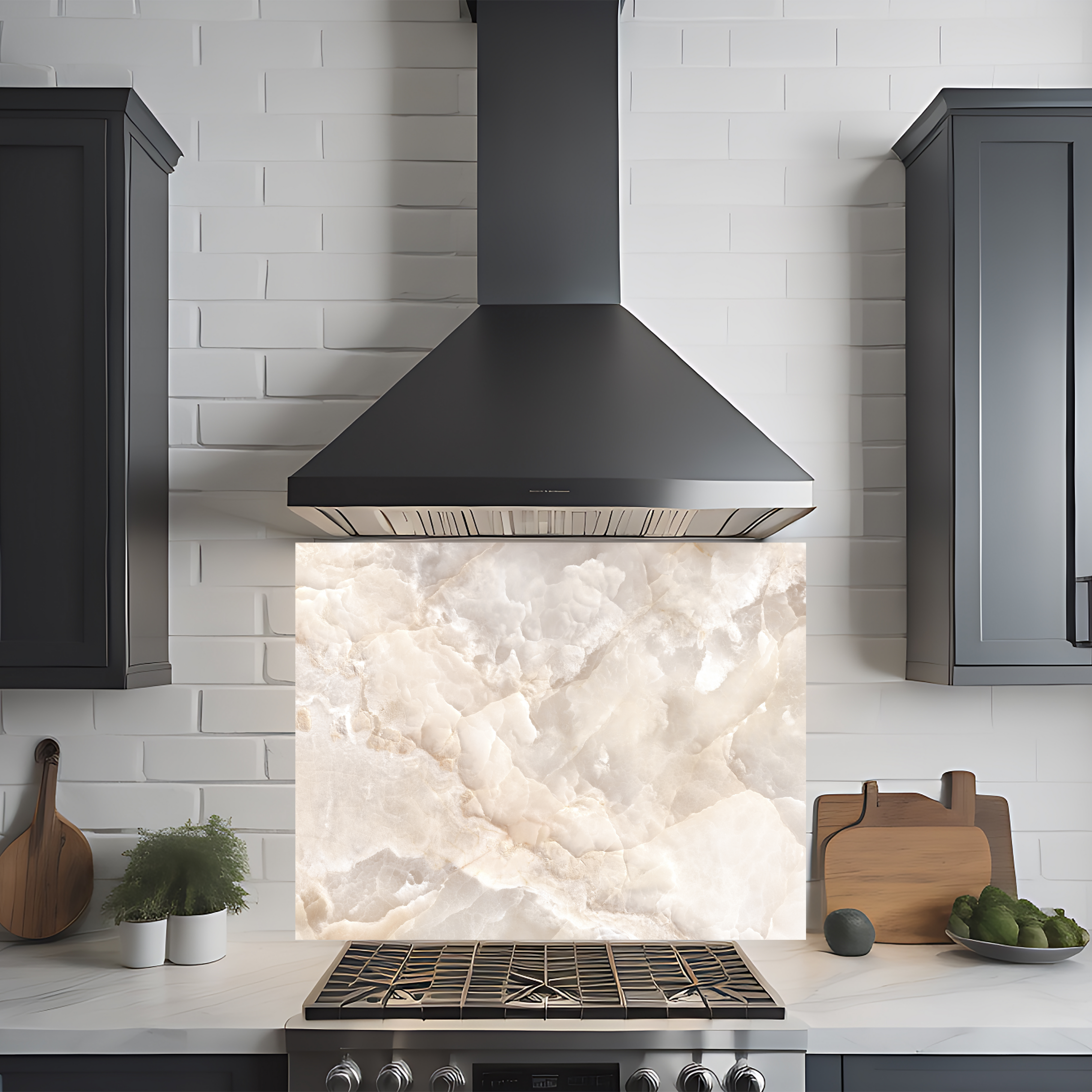 Crédence cuisine imprimée sur dibond effet marbre beige