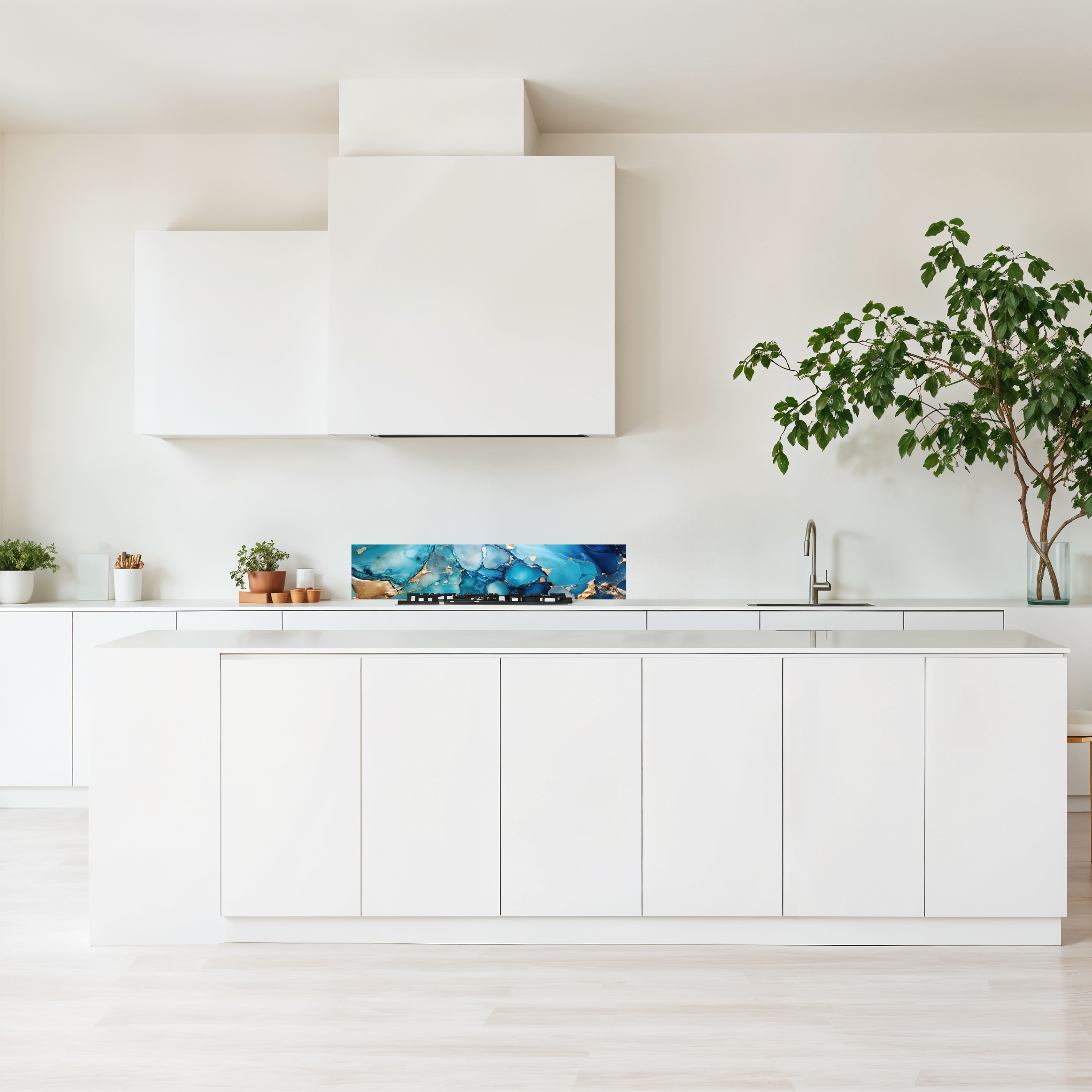 Crédence cuisine imprimée sur dibond effet marbre bleu foncé et doré