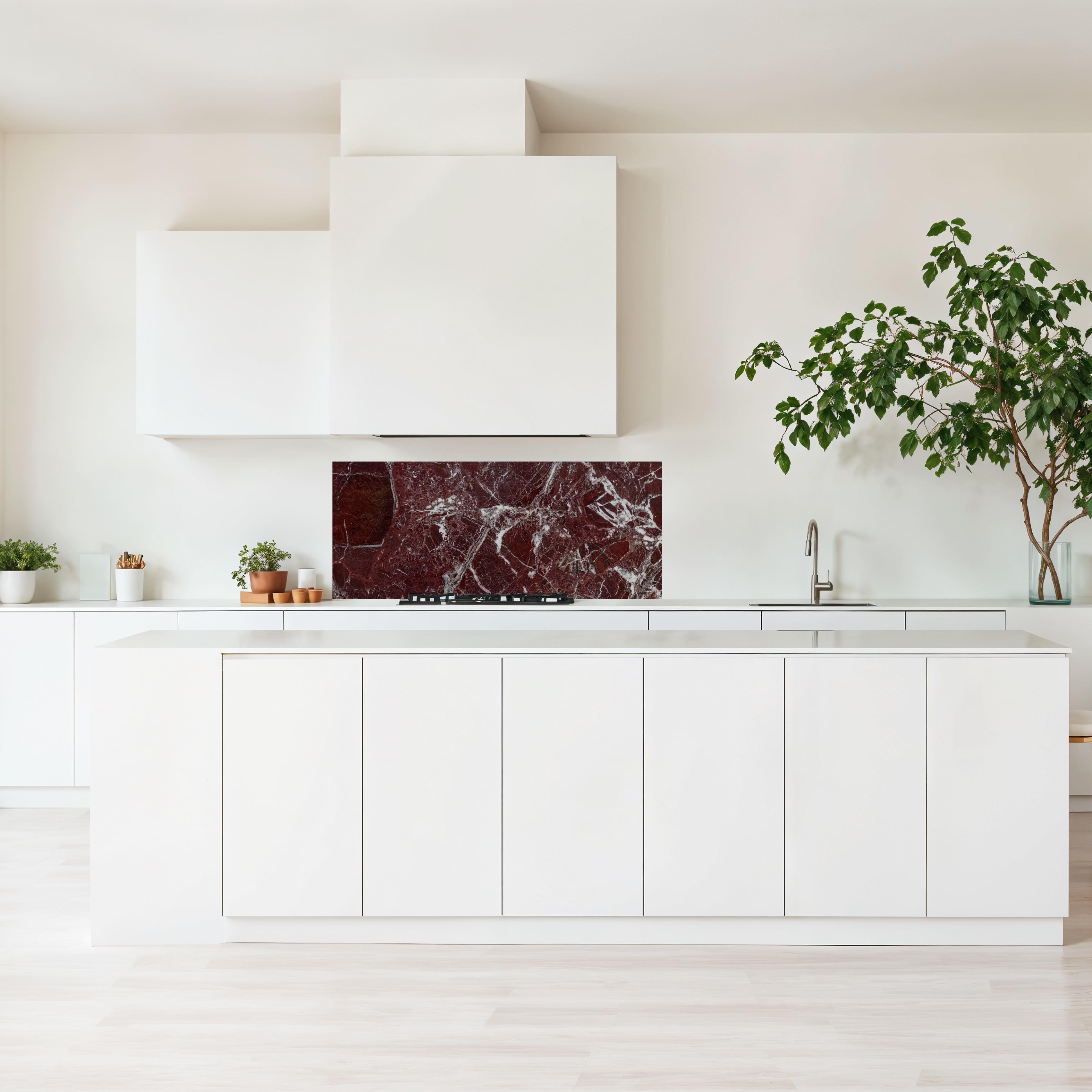 Crédence cuisine imprimée sur dibond effet marbre bordeaux