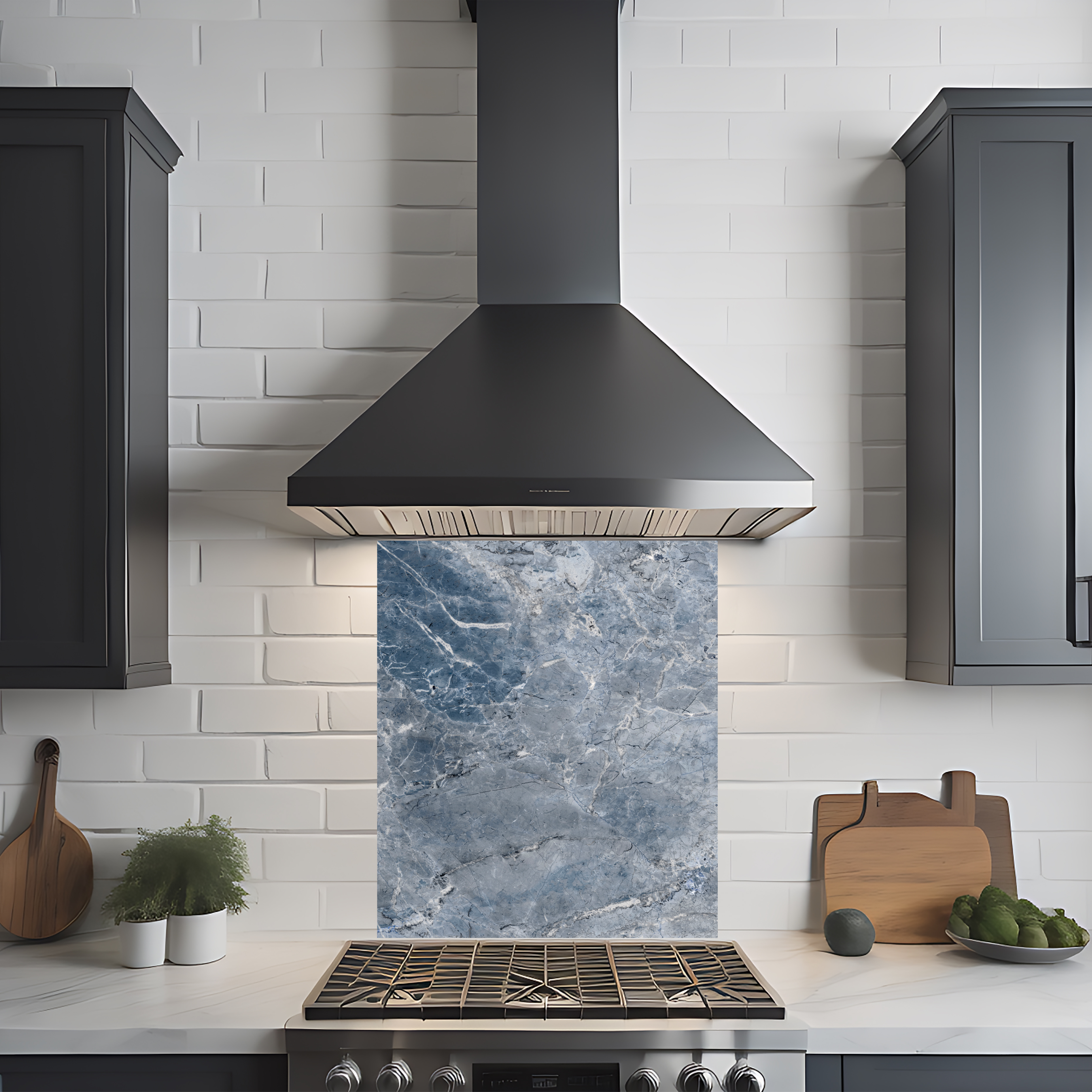 Crédence cuisine imprimée sur dibond effet marbre gris foncé