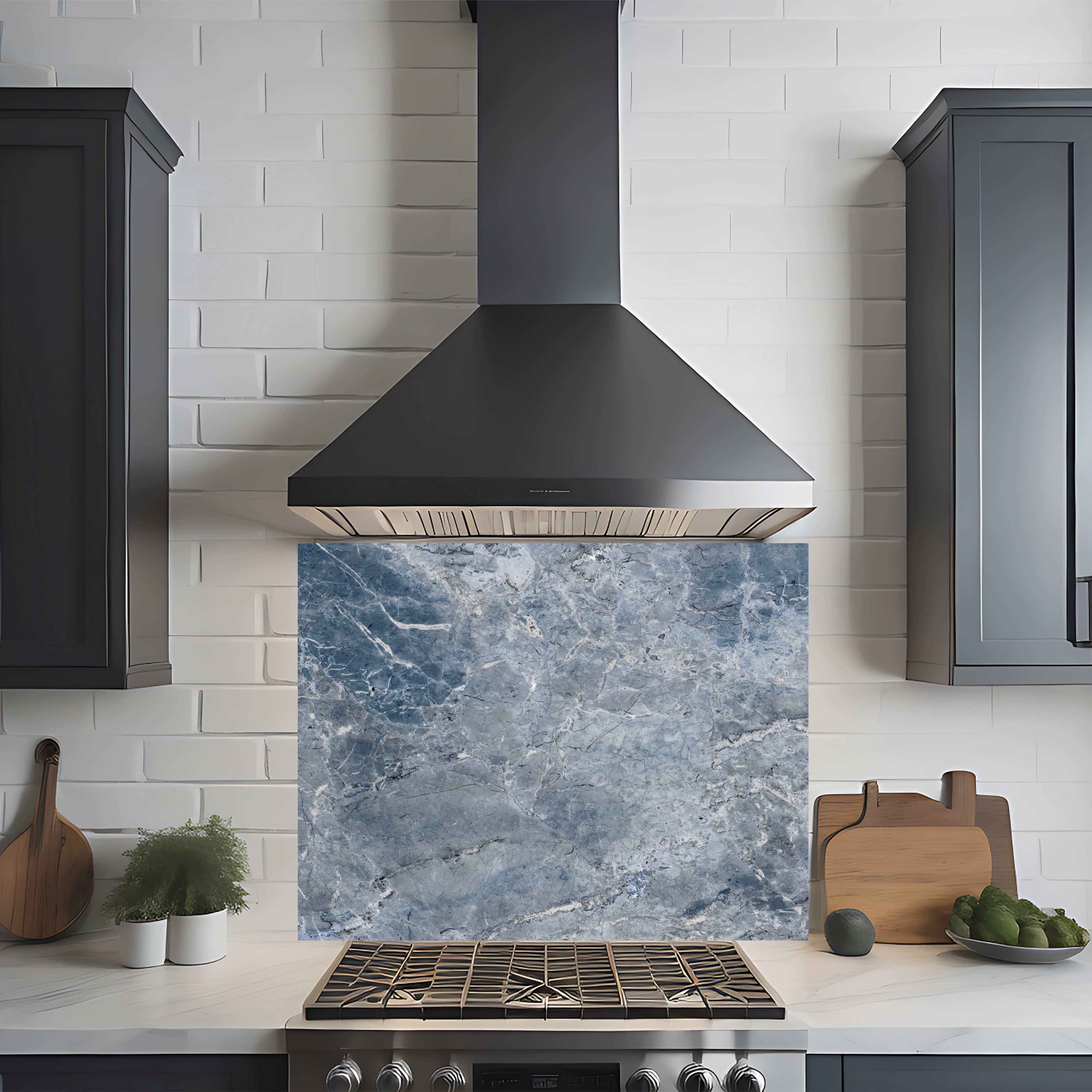 Crédence cuisine imprimée sur dibond effet marbre gris foncé