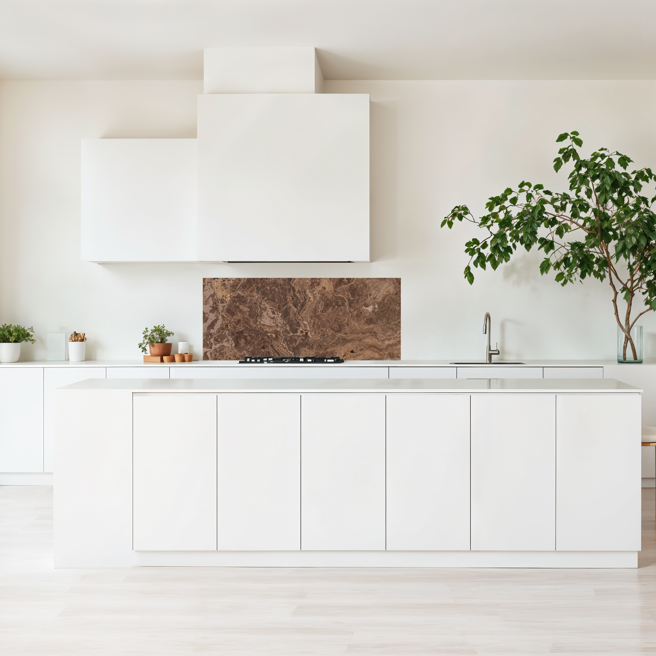 Crédence cuisine imprimée sur dibond effet marbre marron