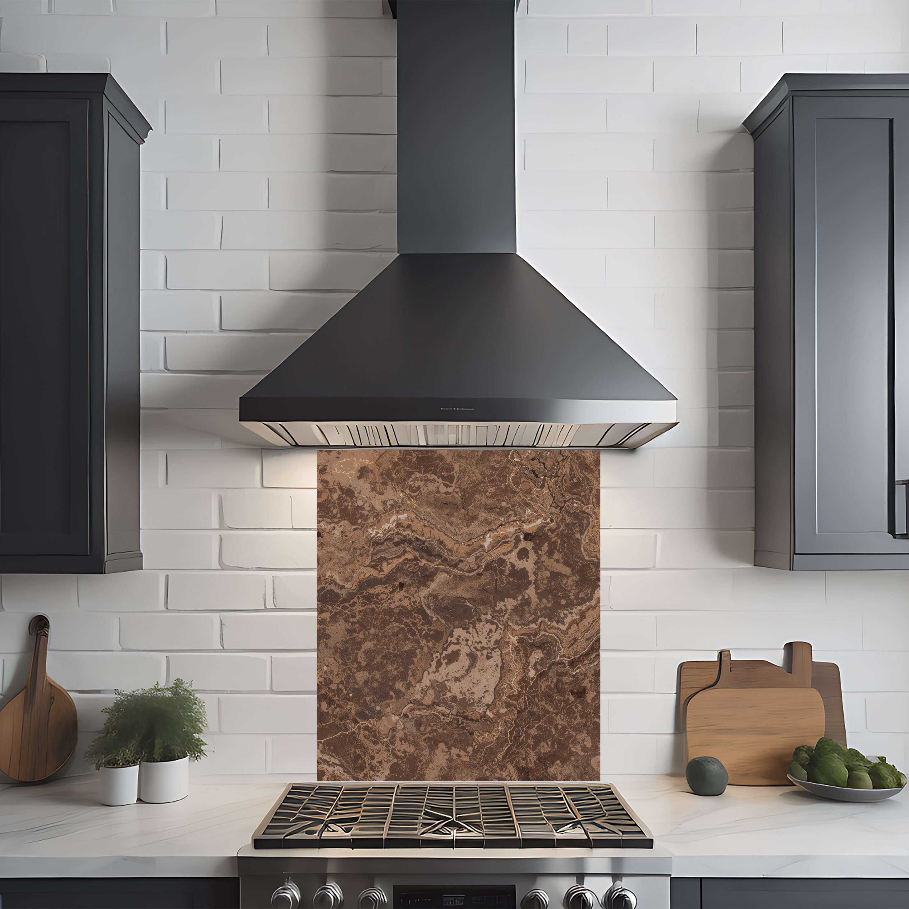 Crédence cuisine imprimée sur dibond effet marbre marron