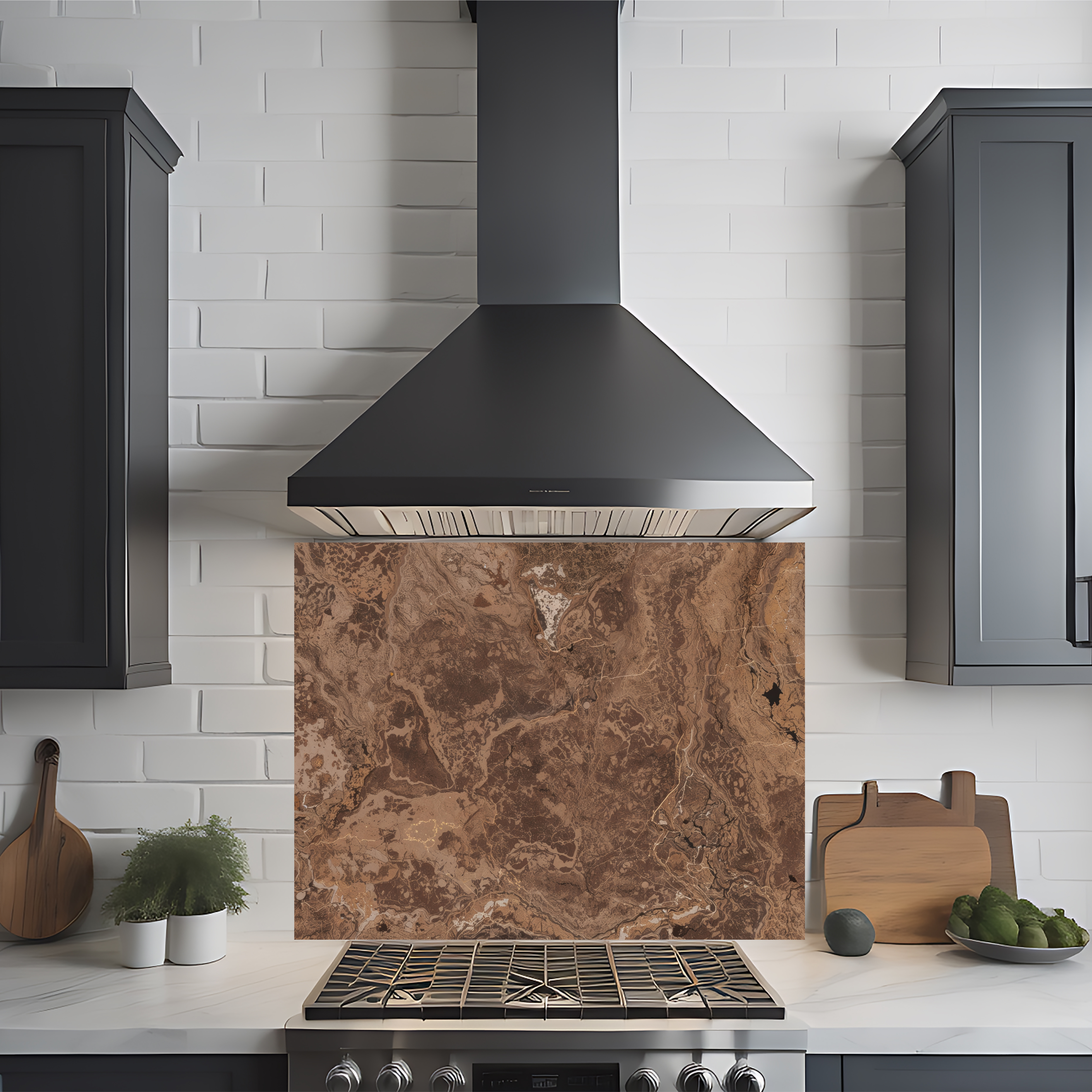 Crédence cuisine imprimée sur dibond effet marbre marron