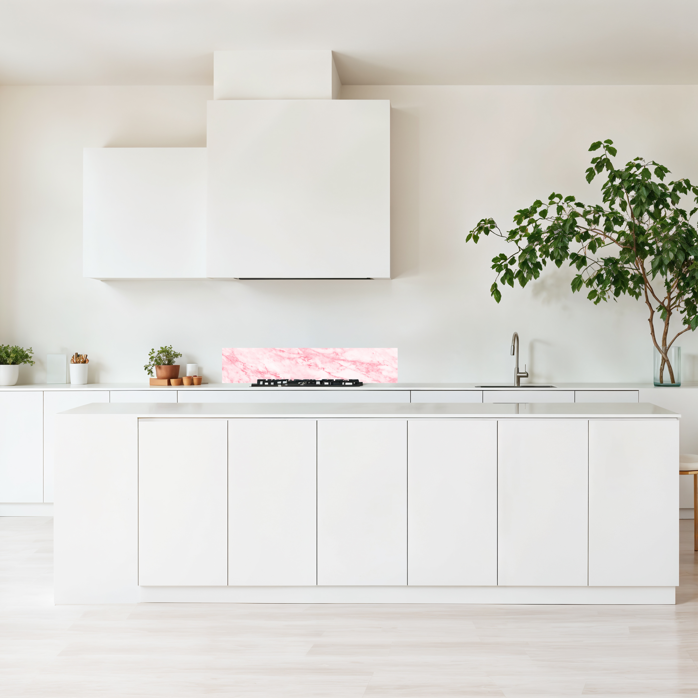 Crédence cuisine imprimée sur dibond effet marbre rose et blanc