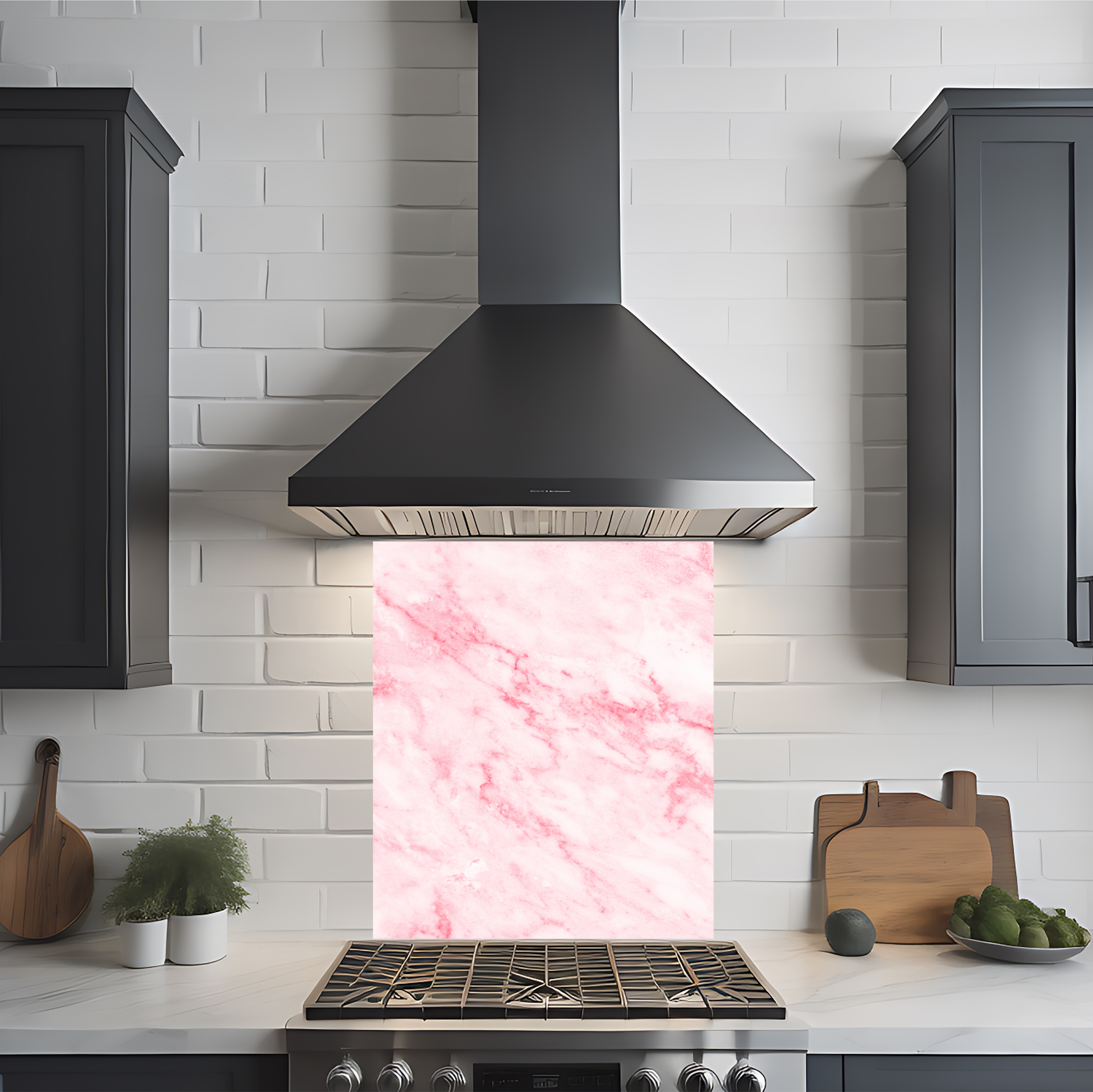 Crédence cuisine imprimée sur dibond effet marbre bleu foncé, blanc et doré