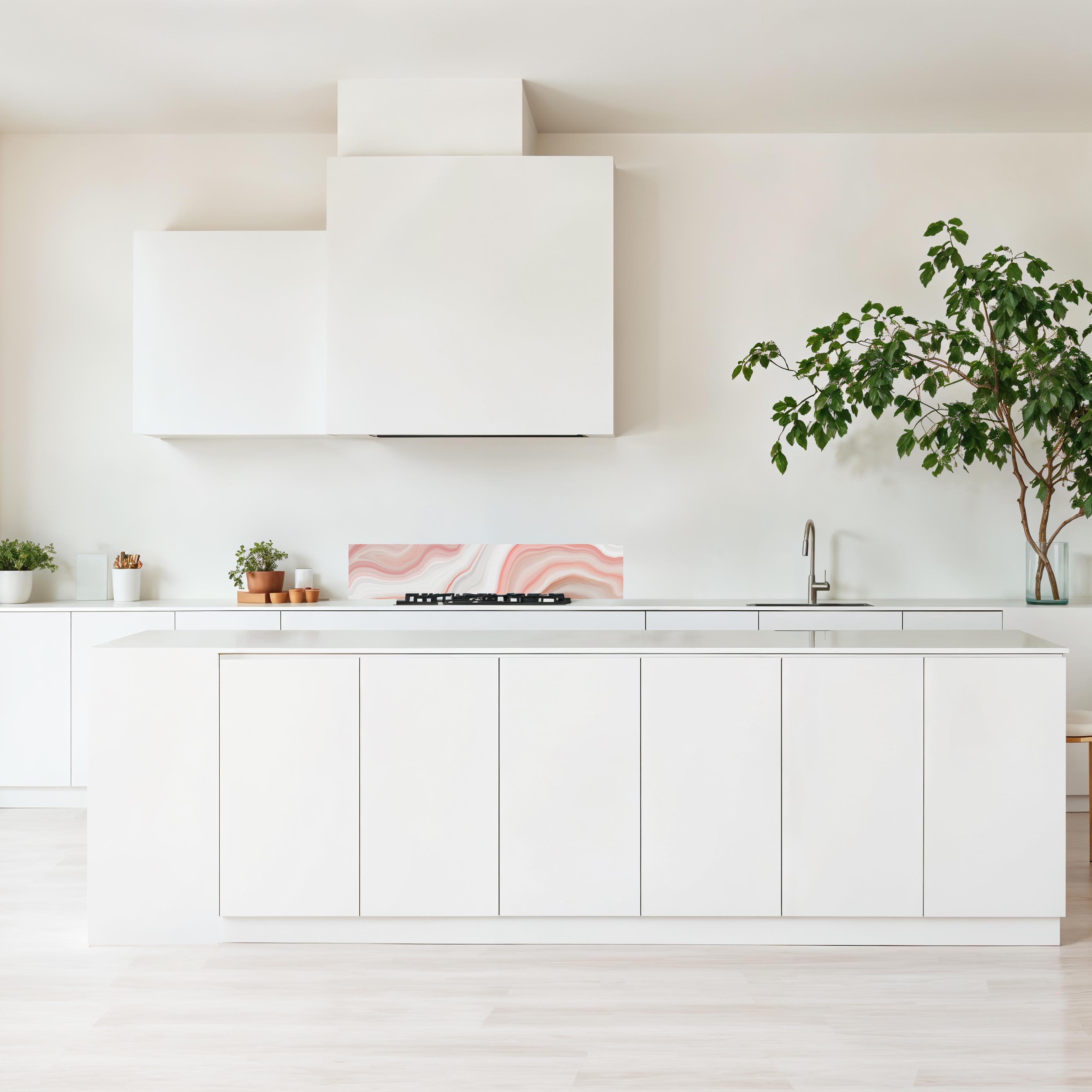 Crédence cuisine imprimée sur dibond effet marbre rose et beige