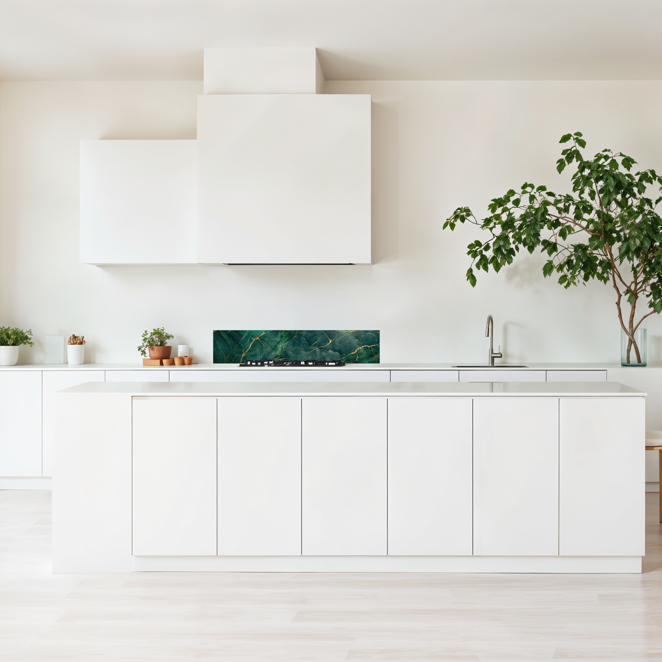 Crédence cuisine imprimée sur dibond effet marbre vert et doré