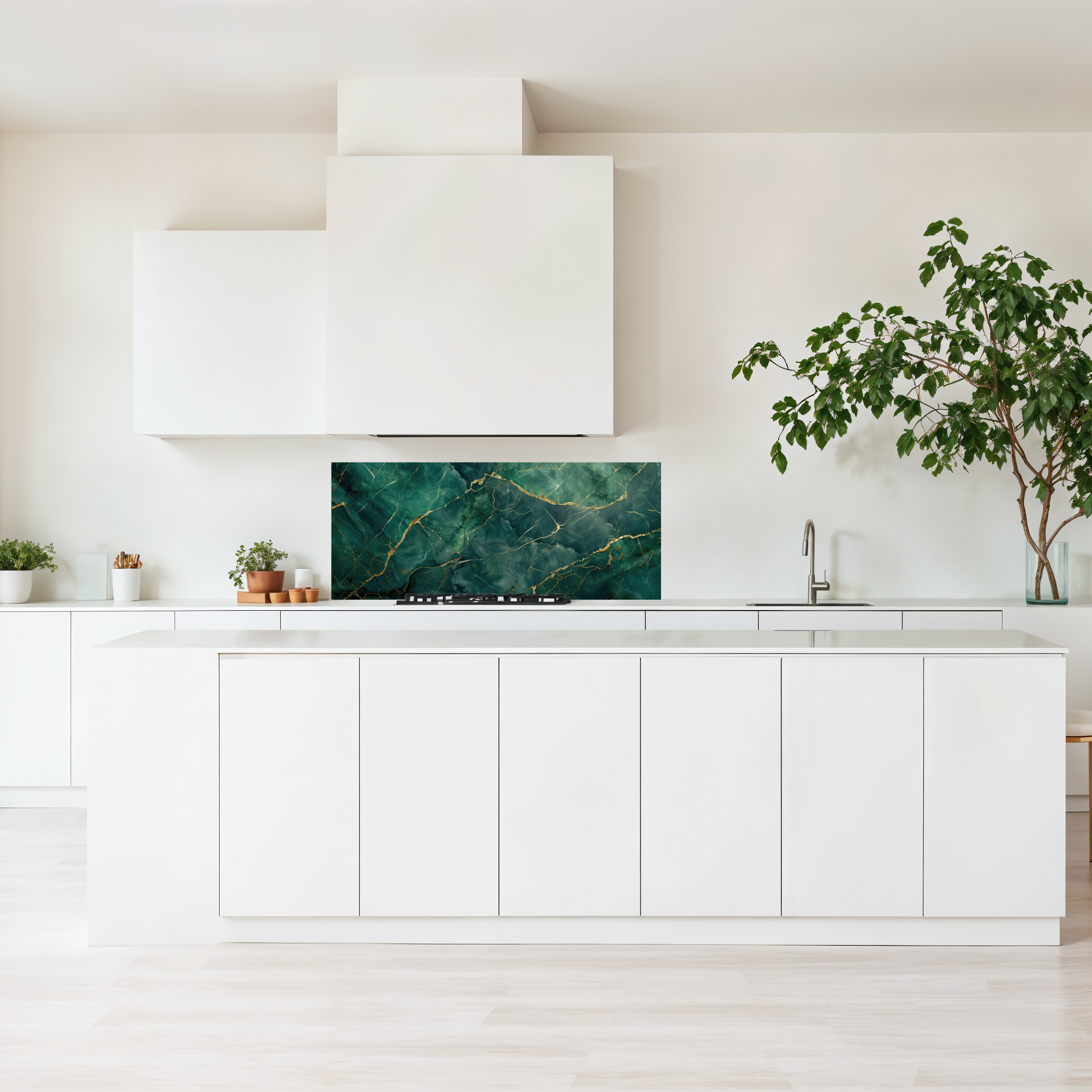 Crédence cuisine imprimée sur dibond effet marbre vert et doré